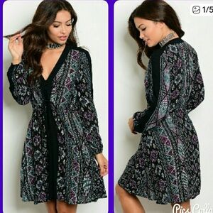 Long sleeve black and purple dress